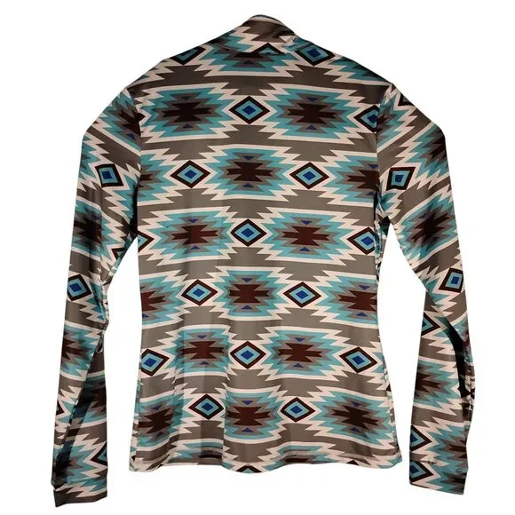 Ranch Dressn shirt womens M Medium western aztec all over 1/4 zip mock neck - Picture 2 of 9